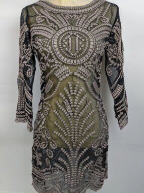 Yoana Baraschi Vintage Silk Mesh Embroidery Party Cocktail Dress Size 10